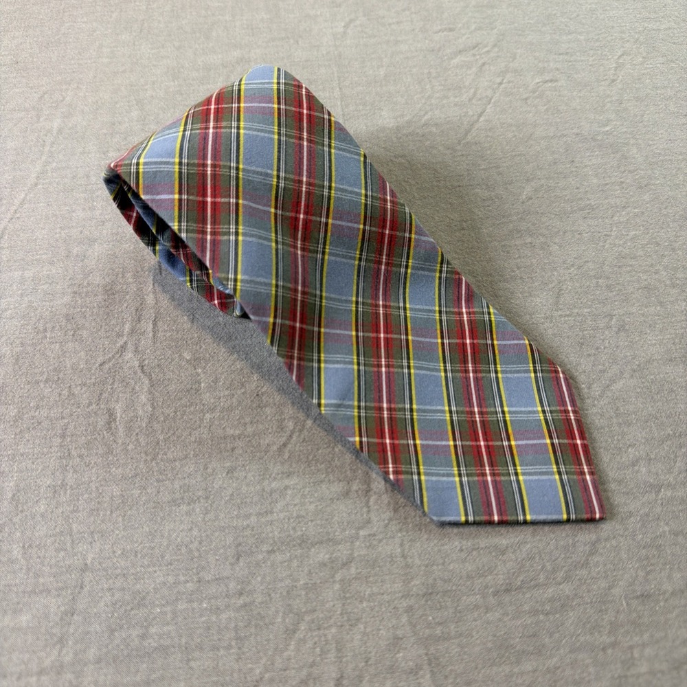 J Crew Tie Cotton Red Green Plaid Striped 3" Wide 58" Long Narrow Thin Skinny